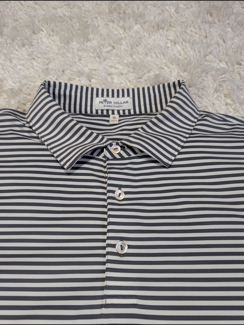 Peter Millar Black and White Striped Polo